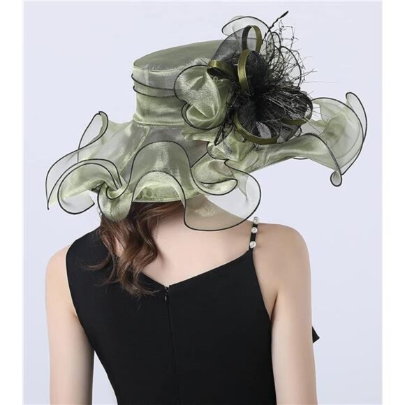 Women's Kentucky Derby Church Dress Hat A-green,black Edge - Picture 5 of 6